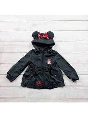 Disney Minnie Mouse Black Hooded Jacket Ears Bow Girls Lightweight Coat 4T